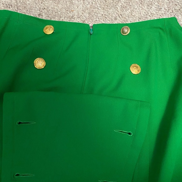 Vintage Kelly Green Celine Skirt with Gold Buttons - Picture 9 of 14